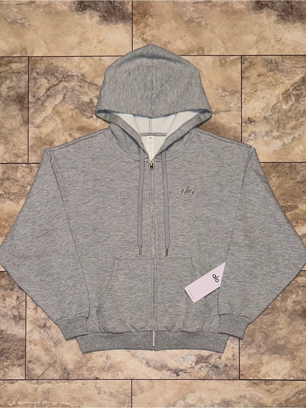 Alo Yoga Accolade Full Zip Hoodie Athletic Heather Grey Sweatshirt NWT Size XS